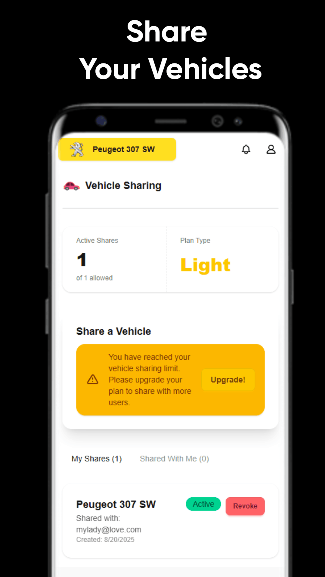 Autozis vehicle sharing feature allowing family members to collaborate on car maintenance and mileage tracking
